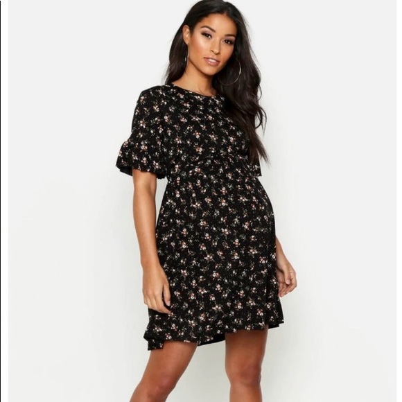 Boohoo Maternity Floral Frill Sleeve Smock Dress - Picture 1 of 3